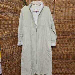 VTG NWT STAN HERMAN Robe Sage Green Zip Front 2 Pockets Terrycloth Collar Cuff